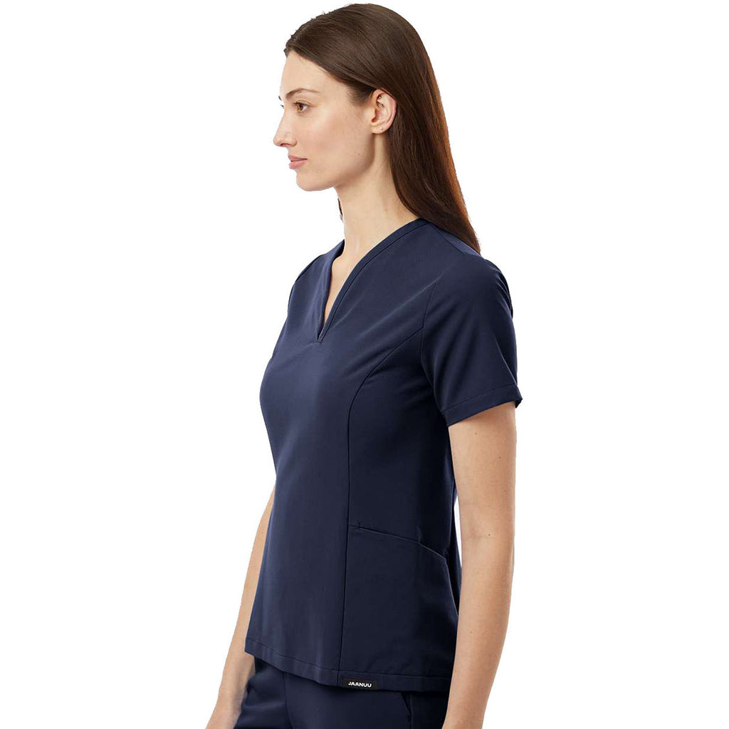 Jaanuu Women's Midnight Navy Calix Fit & Flare Scrub V-Neck Top