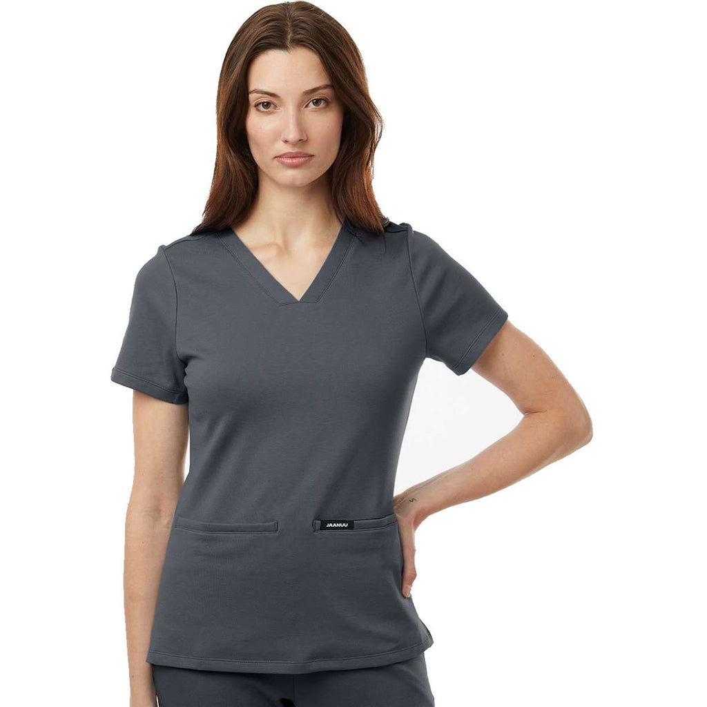 Jaanuu Women's Carbon Grey Cesi Ultrasoft Scrub V-Neck Top