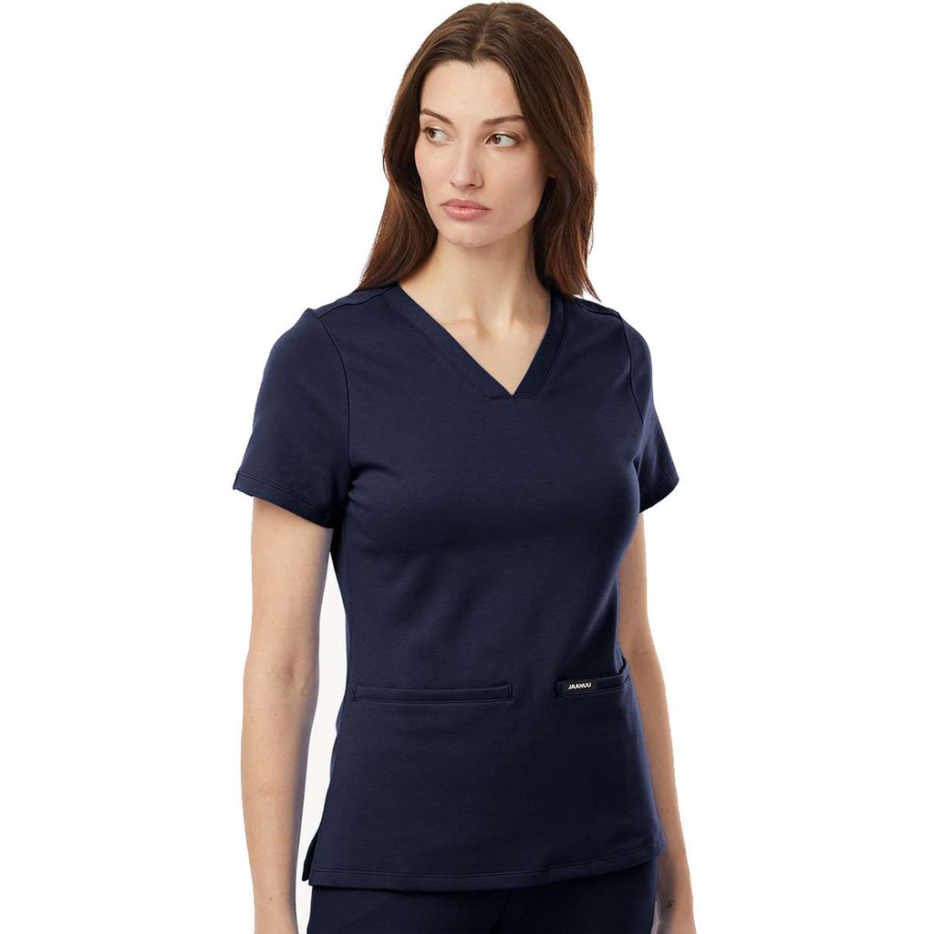 Jaanuu Women's Midnight Navy Cesi Ultrasoft Scrub V-Neck Top