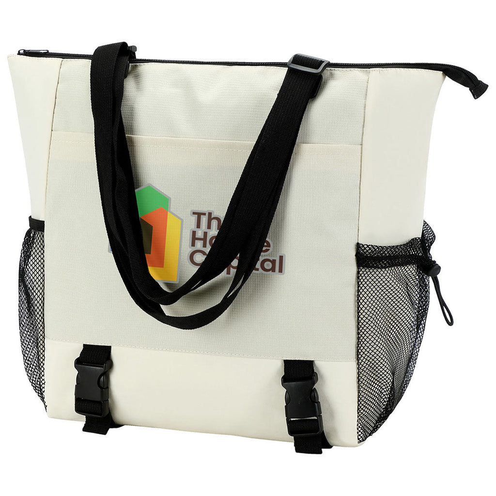 Ariel Premium Beige Halsted 600D Ripstop and Washed Nylon Zippered Tote Bag