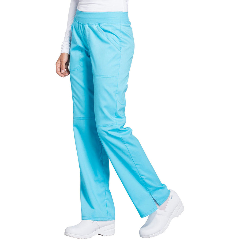 Cherokee Women's Turquoise Workwear Revolution Mid Rise Pull-on Cargo Pant