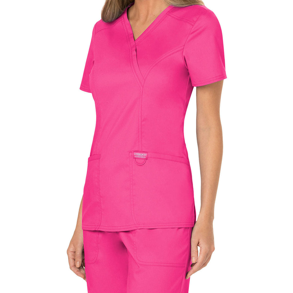 Cherokee Women's Electric Pink Revolution Mock Wrap Top