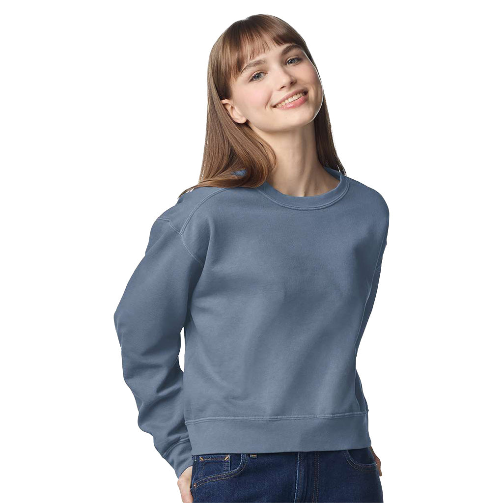 Comfort Colors Women's Blue Jean Garment-Dyed Mid-Length Crewneck Sweatshirt