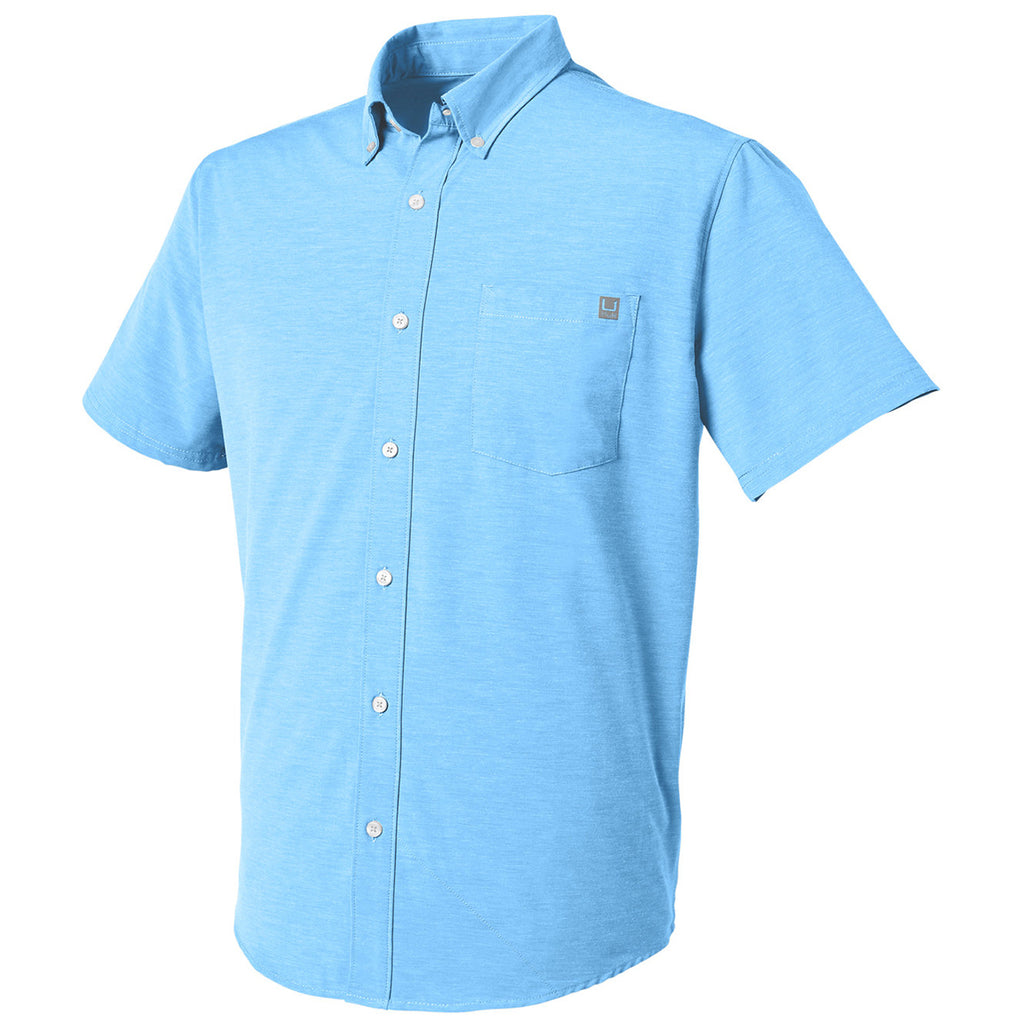 HUK Men's Marolina Blue Kona Solid Short Sleeve Shirt