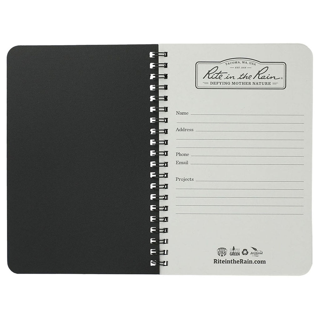 Rite in the Rain Black 4.6" x 7" Side Spiral Notebook