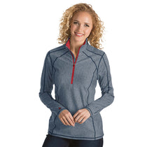 Antigua Women's Navy Heather/Dark Red Tempo Fine Stripe Quarter Zip