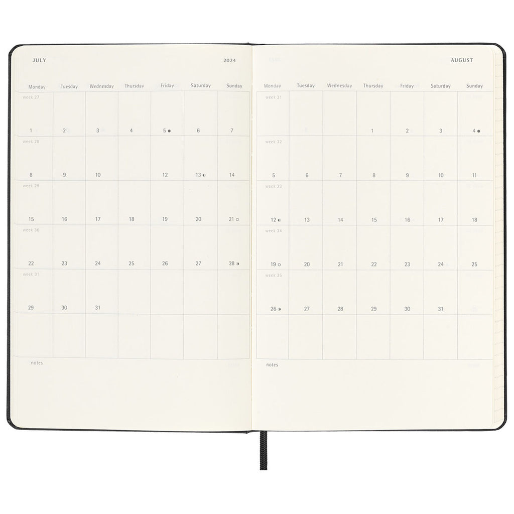 Moleskine Black Hard Cover Large 12-Month Daily 2024 Planner