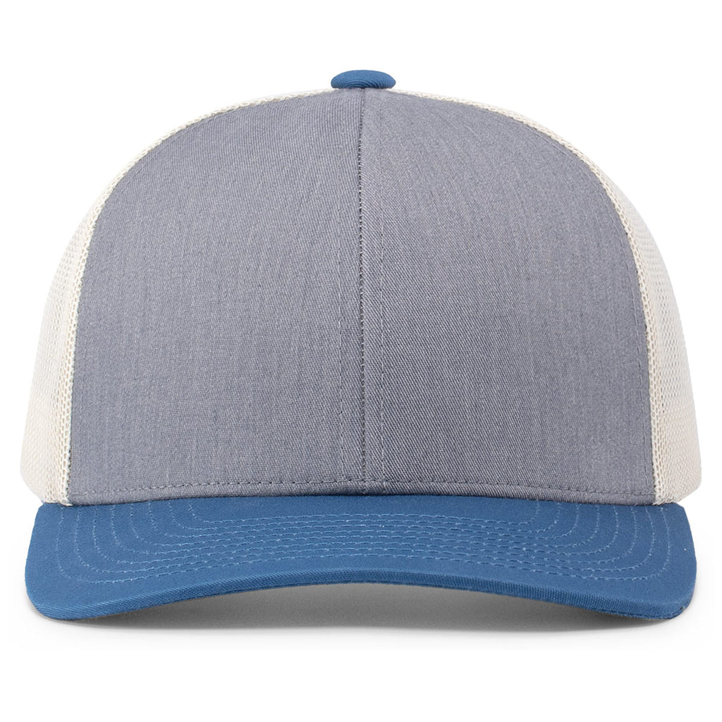 Pacific Headwear Heather Grey/Beige/Ocean Blue Snapback Trucker Mesh Cap
