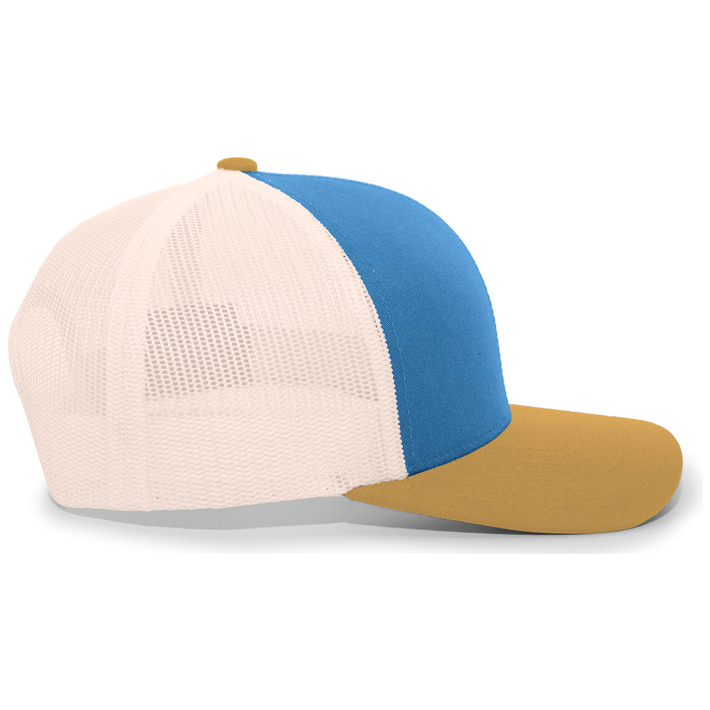 Pacific Headwear Ocean Blue/Beige/Amber Gold Snapback Trucker Mesh Cap