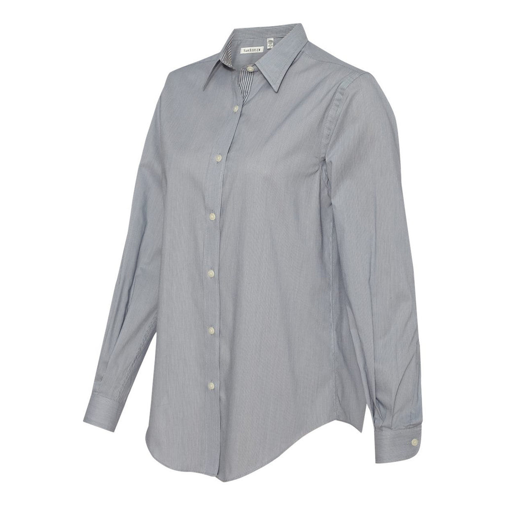 Van Heusen Women's Grey Feather Stripe With Contrast Long Sleeve Shirt