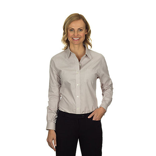 Van Heusen Women's Tan Feather Stripe With Contrast Long Sleeve Shirt