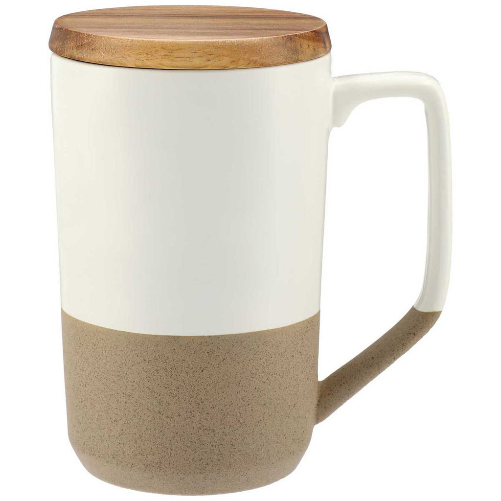 Leed's White Tahoe Tea & Coffee 16oz Ceramic Mug with Wood Lid