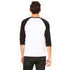 Bella + Canvas Unisex White/Black 3/4 Sleeve Baseball T-Shirt