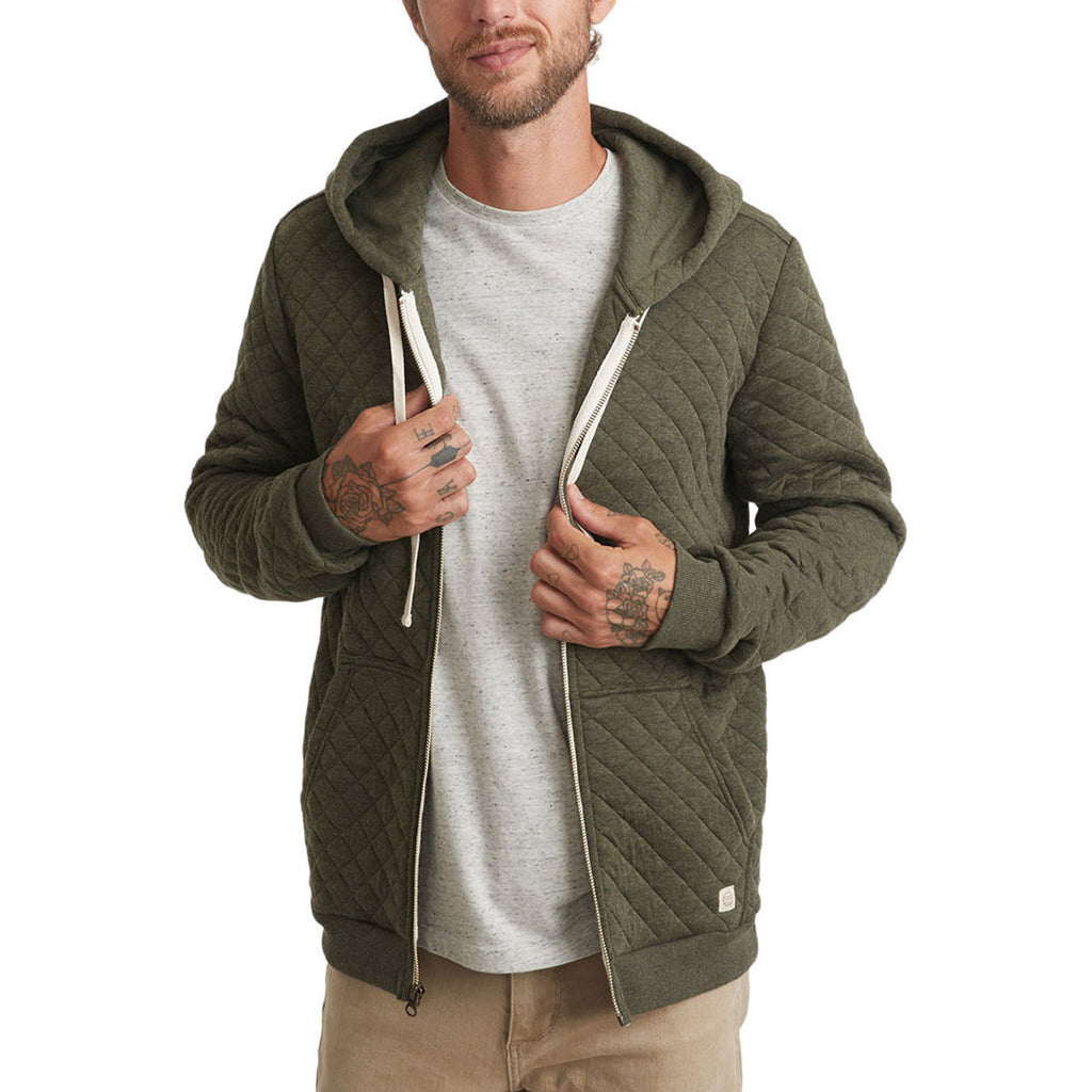 Marine Layer Unisex Olive Heather Corbet Quilted Full Zip Hoodie