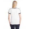 LAT Women's White/Black Soccer Ringer Fine Jersey T-Shirt