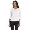 LAT Women's White Three-Quarter Sleeve Premium Jersey T-Shirt
