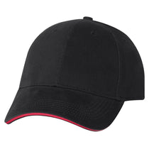 Bayside Black/Red USA-Made Structured Twill Cap with Sandwich Visor