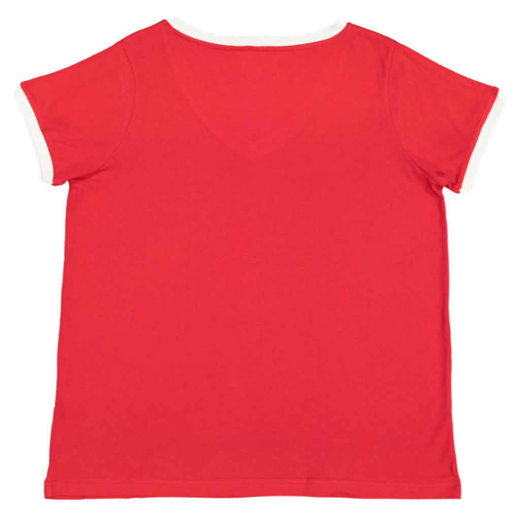 LAT Women's Red/White Curvy Soccer Ringer Premium T-Shirt