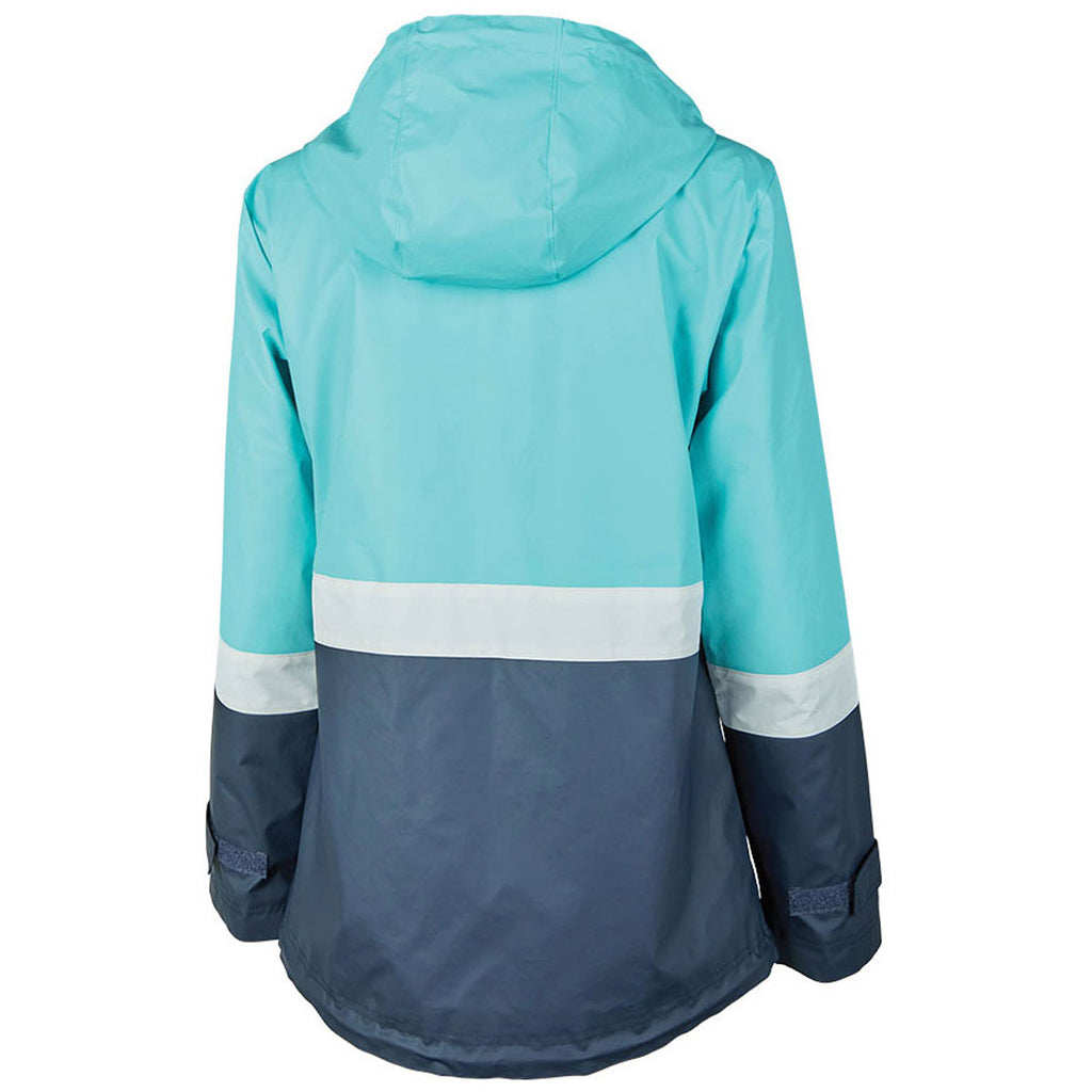 Charles River Women's Aqua/White/Navy Color Blocked New Englander Rain Jacket