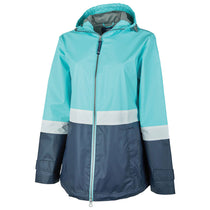 Charles River Women's Aqua/White/Navy Color Blocked New Englander Rain Jacket