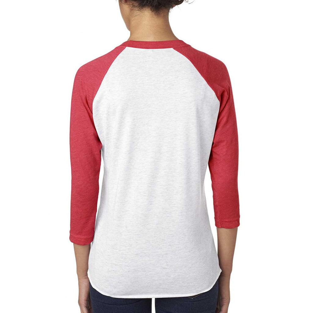 Next Level Unisex Vintage Red/Heather White Triblend 3/4-Sleeve Raglan Tee