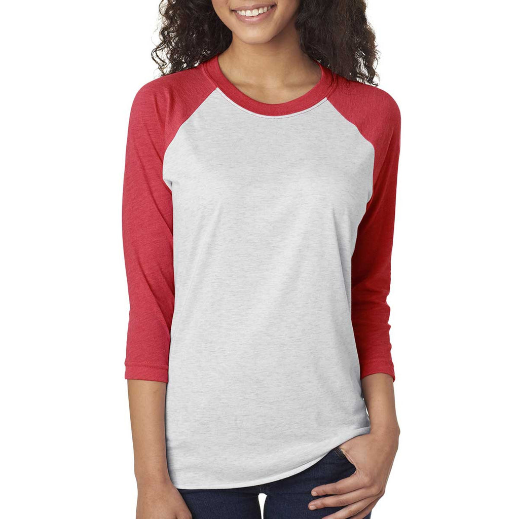 Next Level Unisex Vintage Red/Heather White Triblend 3/4-Sleeve Raglan Tee