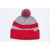 Pacific Headwear Red/Silver/Red Loose Fit Pom-Pom Beanie