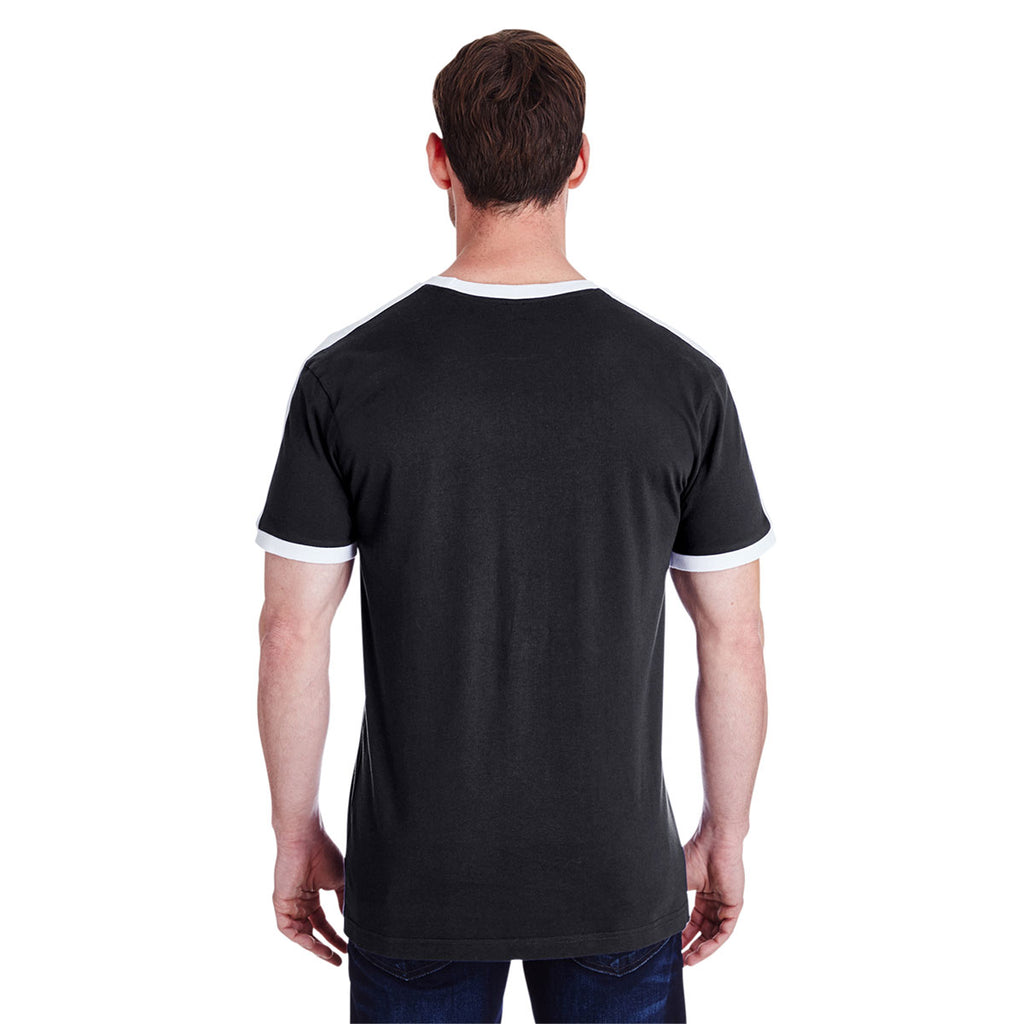 LAT Men's Black/White Soccer Ringer Fine Jersey T-Shirt