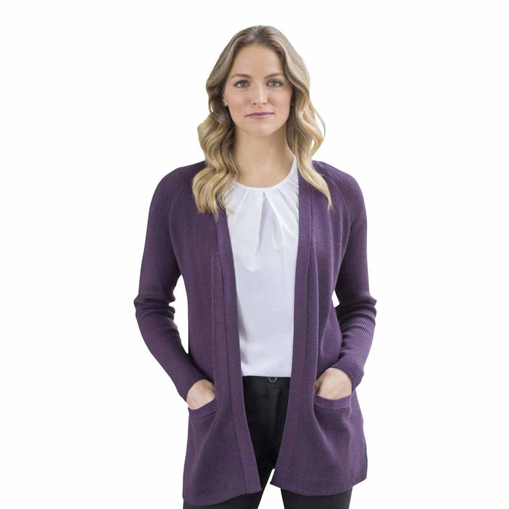 Edwards Women's Eggplant Open Front Cardigan With Pockets