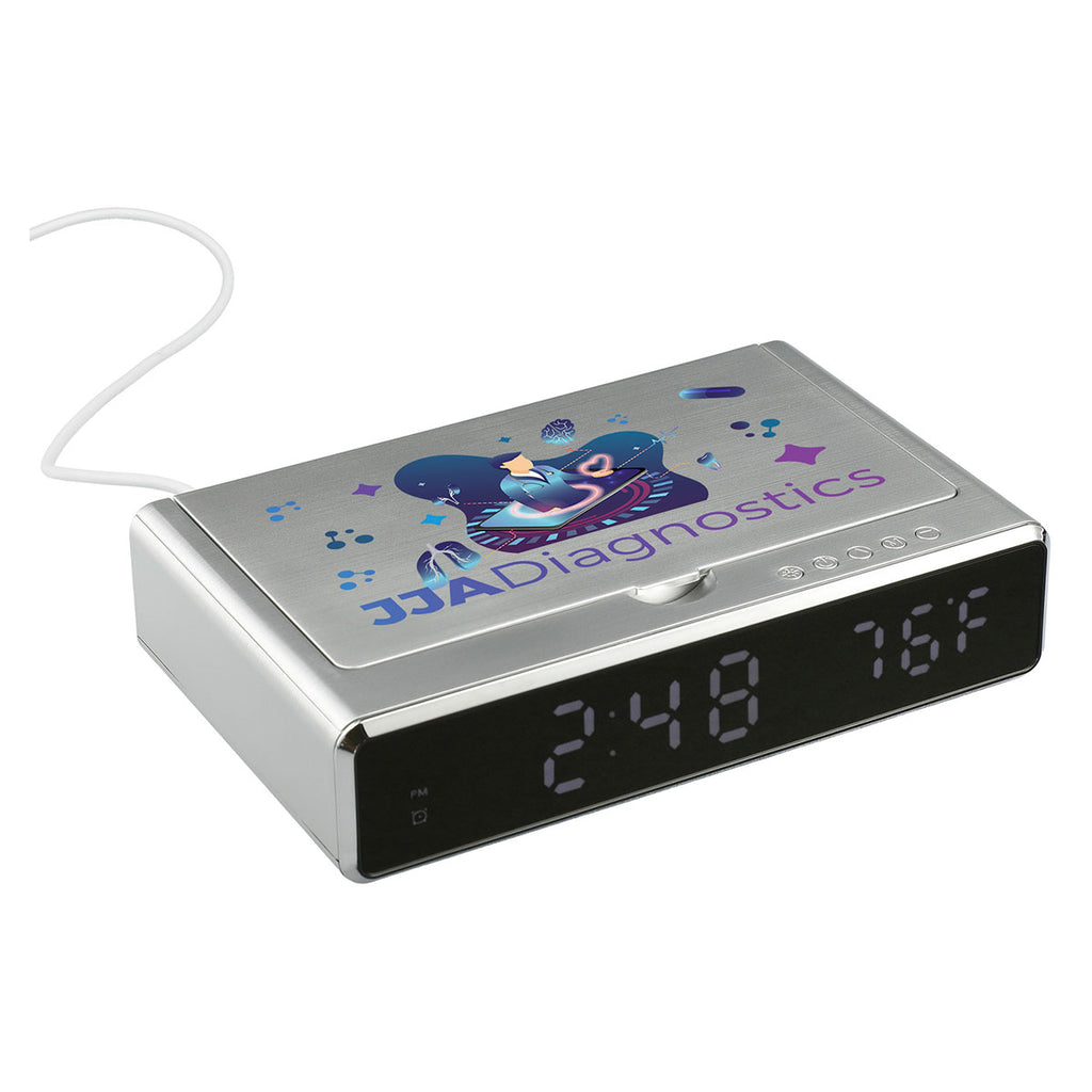 Leed's Silver UV Sanitizer Desk Clock with Wireless Charging
