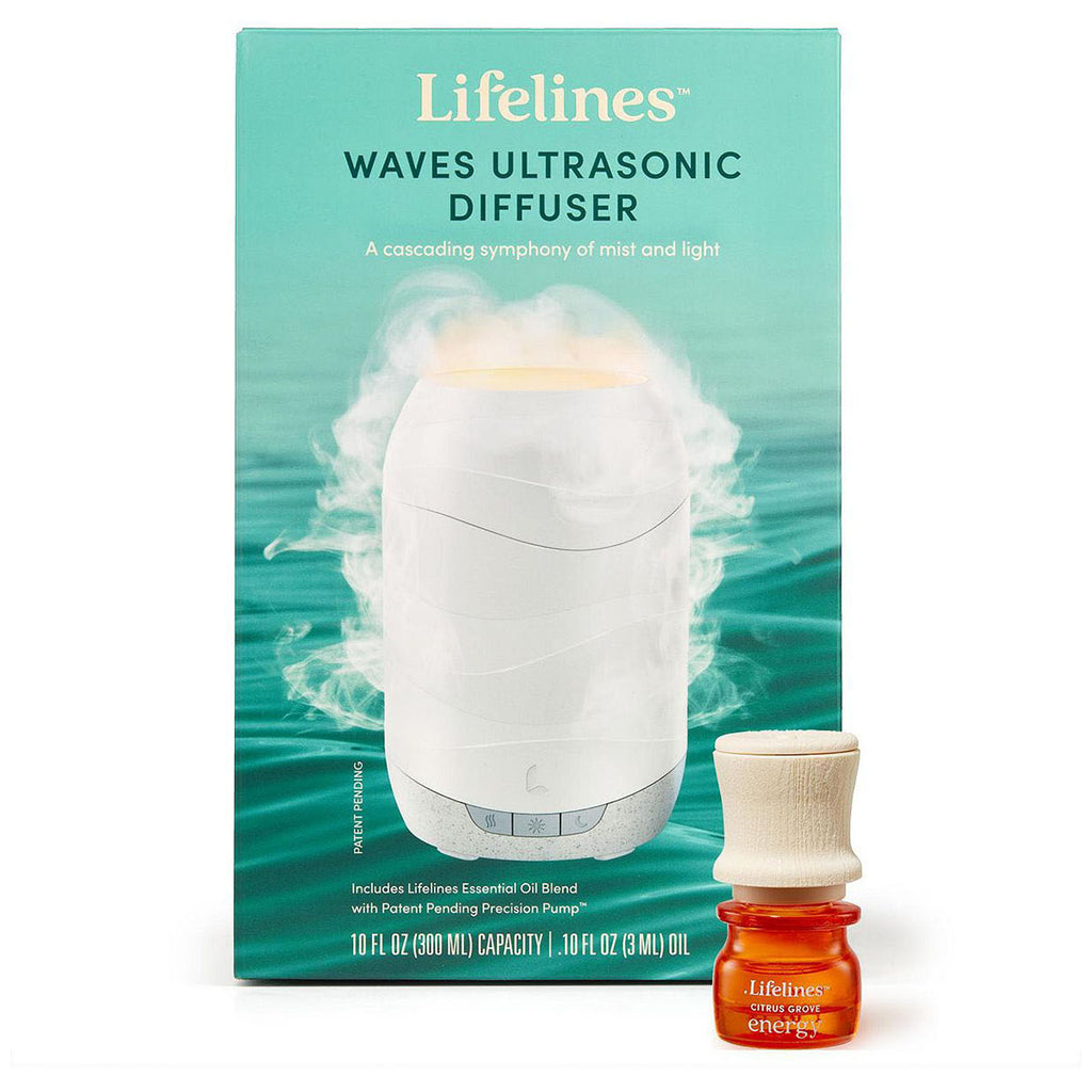 Lifelines "Waves" Ultrasonic Diffuser (300ml) - Cascading Mist and Light plus Essential Oil Blend