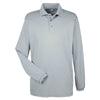 UltraClub Men's Silver Cool & Dry Long-Sleeve Mesh Pique Polo