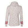 J. America Women's White/Red Melange Fleece Striped Sleeve Hooded Pullover