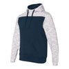 J. America Men's Navy/White Melange Fleece Colorblocked Hooded Pullover