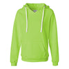 J. America Women's Neon Green Sueded V-Neck Hooded Sweatshirt