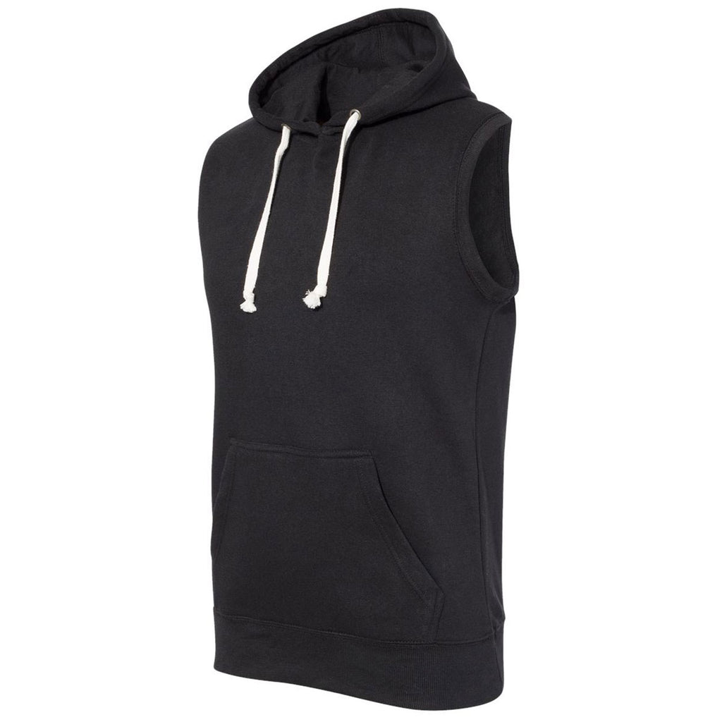 J. America Men's Solid Black Triblend Sleeveless Hoodie