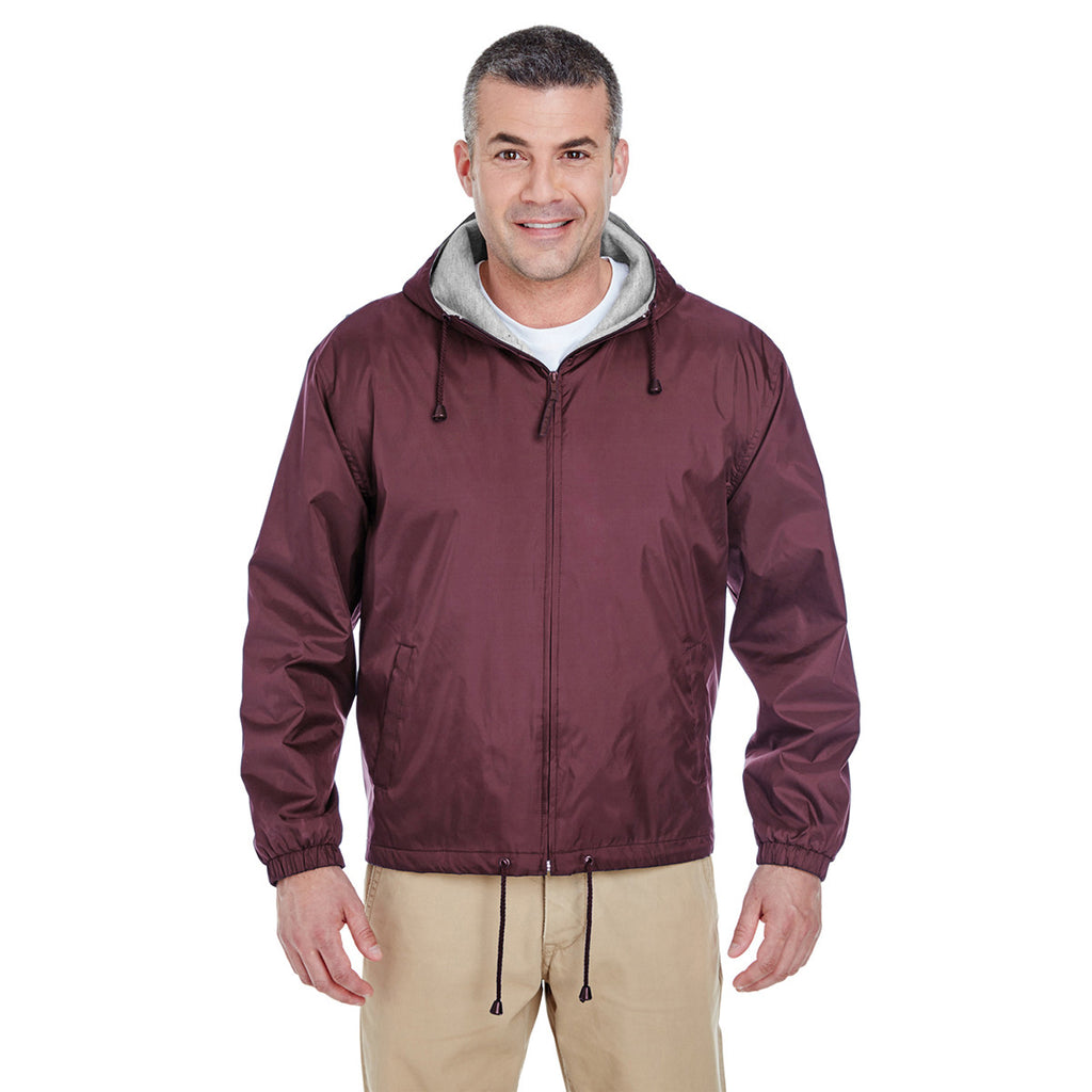 UltraClub Men's Burgundy Fleece-Lined Hooded Jacket