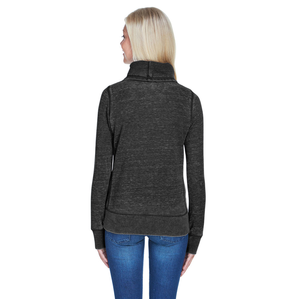 J. America Women's Twisted Black Vintage Zen Fleece Cowl Neck Sweatshirt