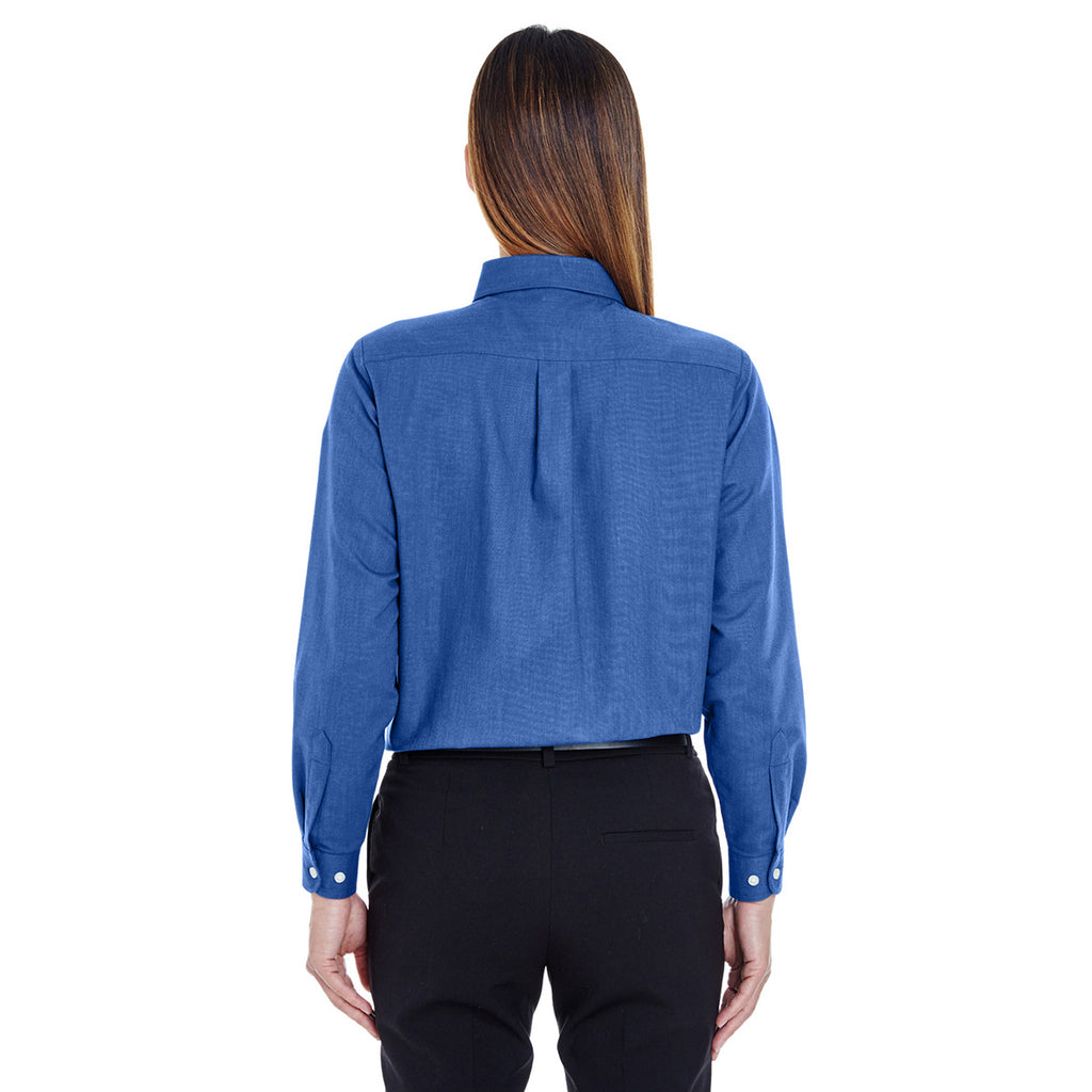 UltraClub Women's French Blue Classic Wrinkle-Resistant Long-Sleeve Oxford