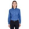 UltraClub Women's French Blue Classic Wrinkle-Resistant Long-Sleeve Oxford