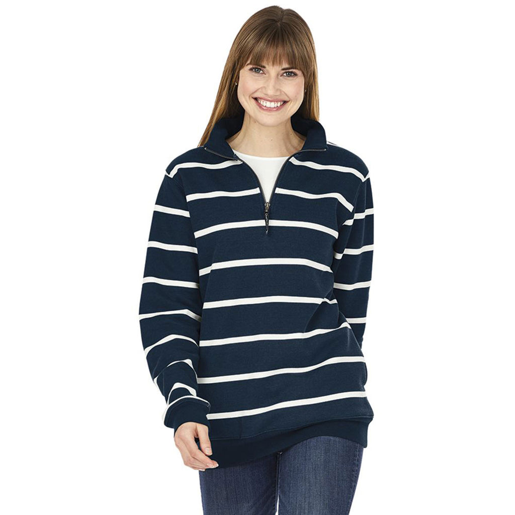 Charles River Women's Navy/white Stripe Crosswind Quarter Zip Print Sweatshirt