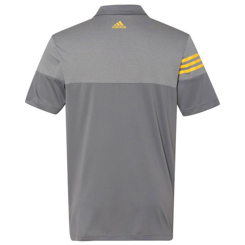 adidas Golf Men's Vista Grey/EQT Yellow Heather 3-Stripe Block Sport Shirt