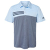 adidas Men's Glow Blue Heather/Collegiate Navy Heather Heathered Colorblock 3-Stripes Sport Shirt