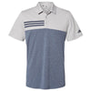 adidas Men's Grey Two Heather/Collegiate Navy Heather Heathered Colorblock 3-Stripes Sport Shirt