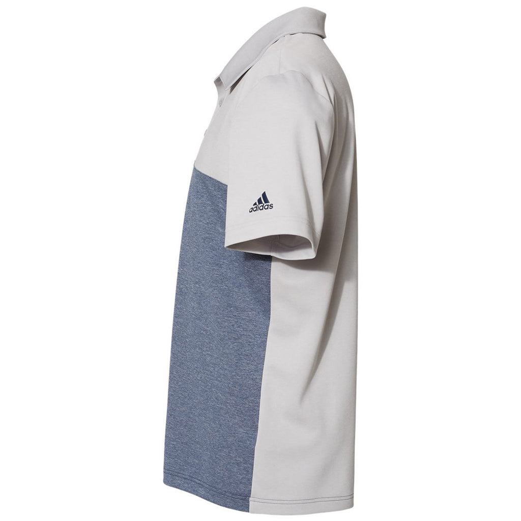 adidas Men's Grey Two Heather/Collegiate Navy Heather Heathered Colorblock 3-Stripes Sport Shirt