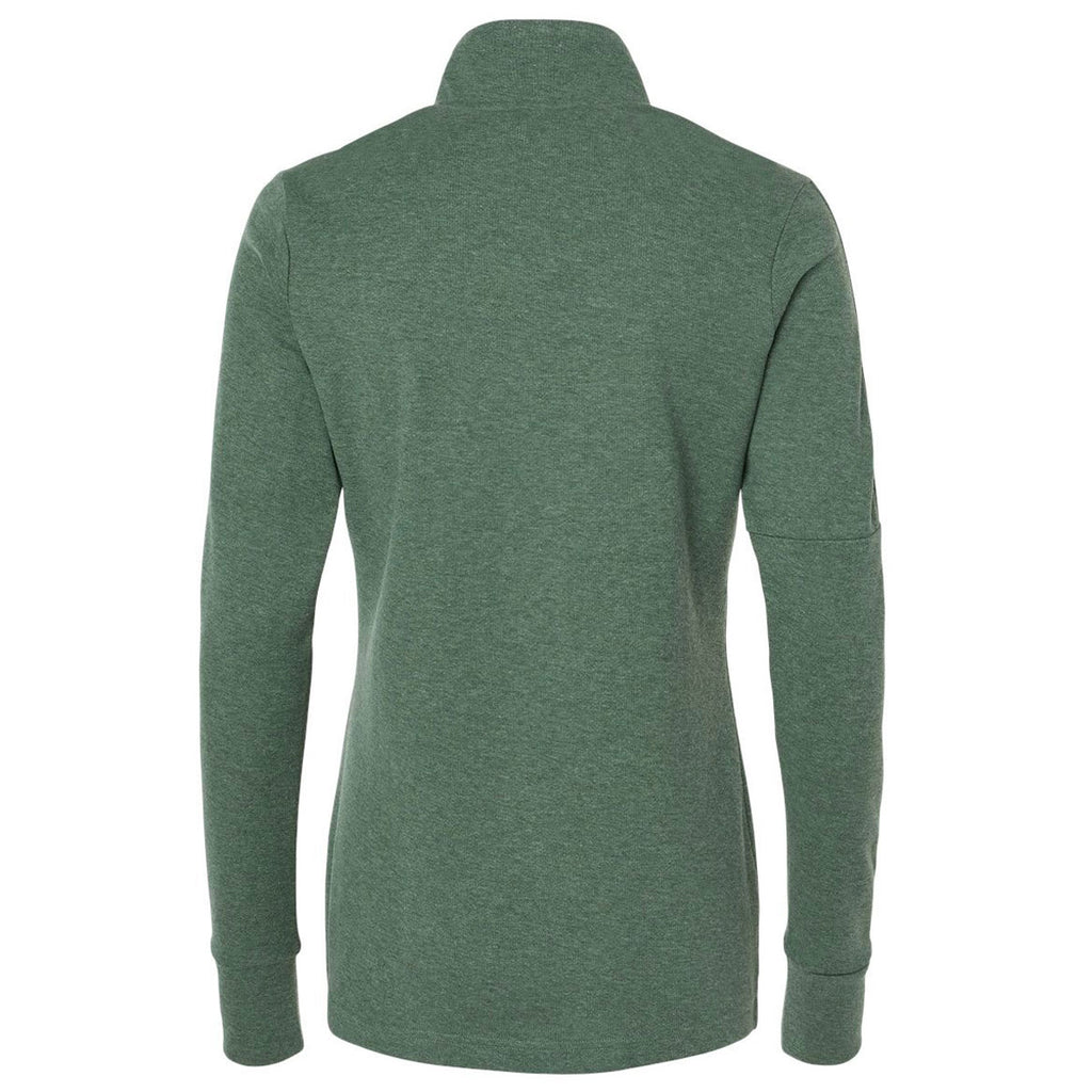 adidas Women's Green Oxide Melange 3-Stripes Quarter Zip Pullover