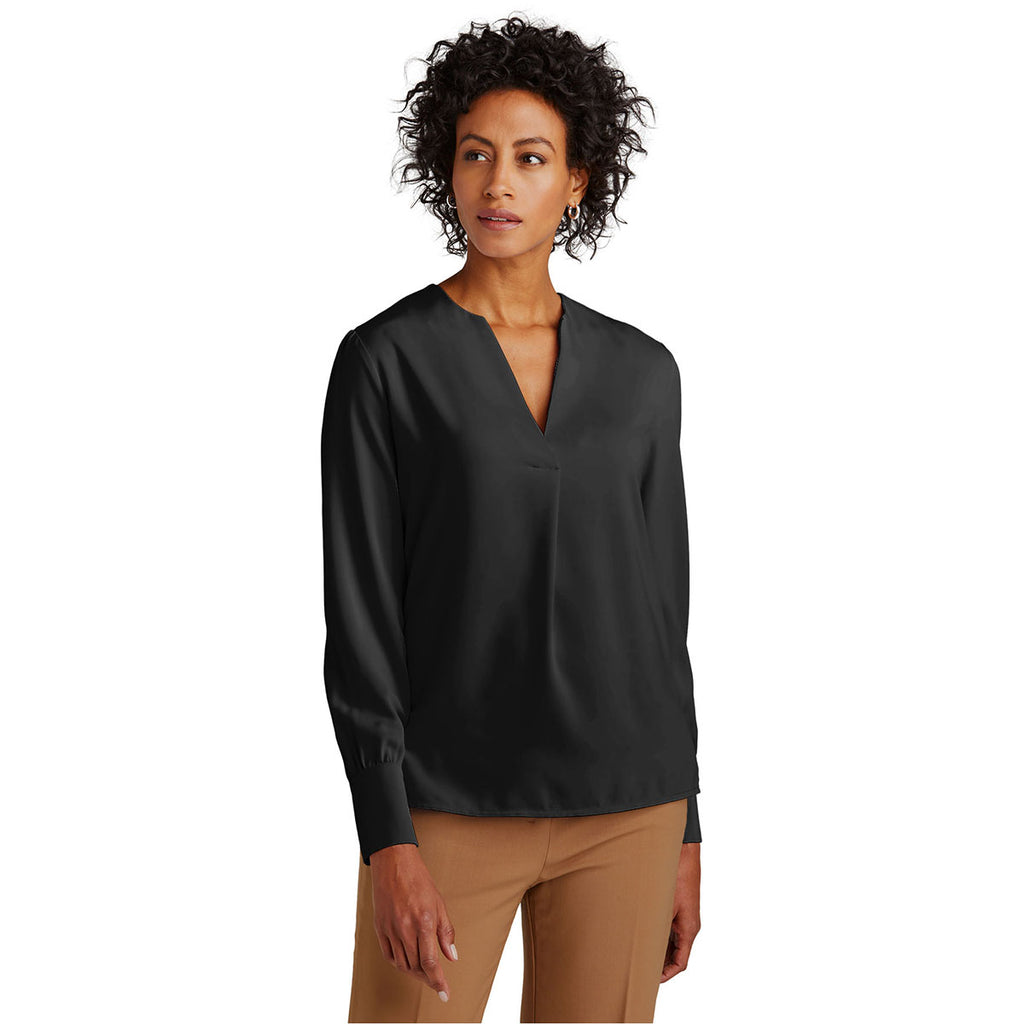 Brooks Brothers Women's Deep Black Open Neck Satin Blouse