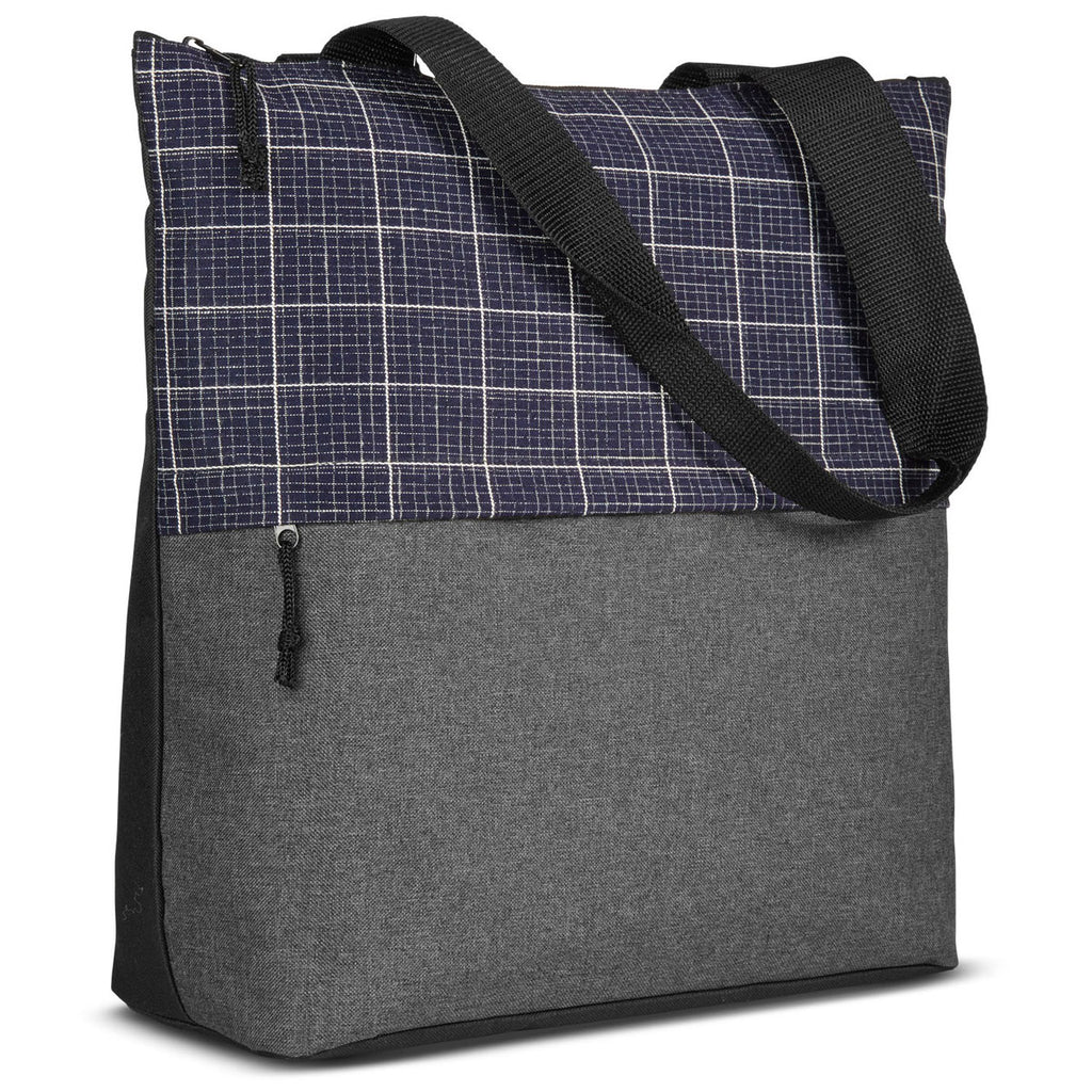 Primeline Navy Blue Flannel Check Accent Tote Bag