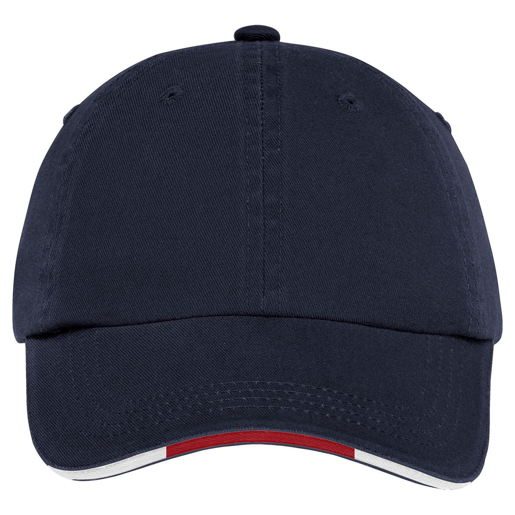 Port Authority Classic Navy/Red/White Sandwich Bill Cap with Striped Closure