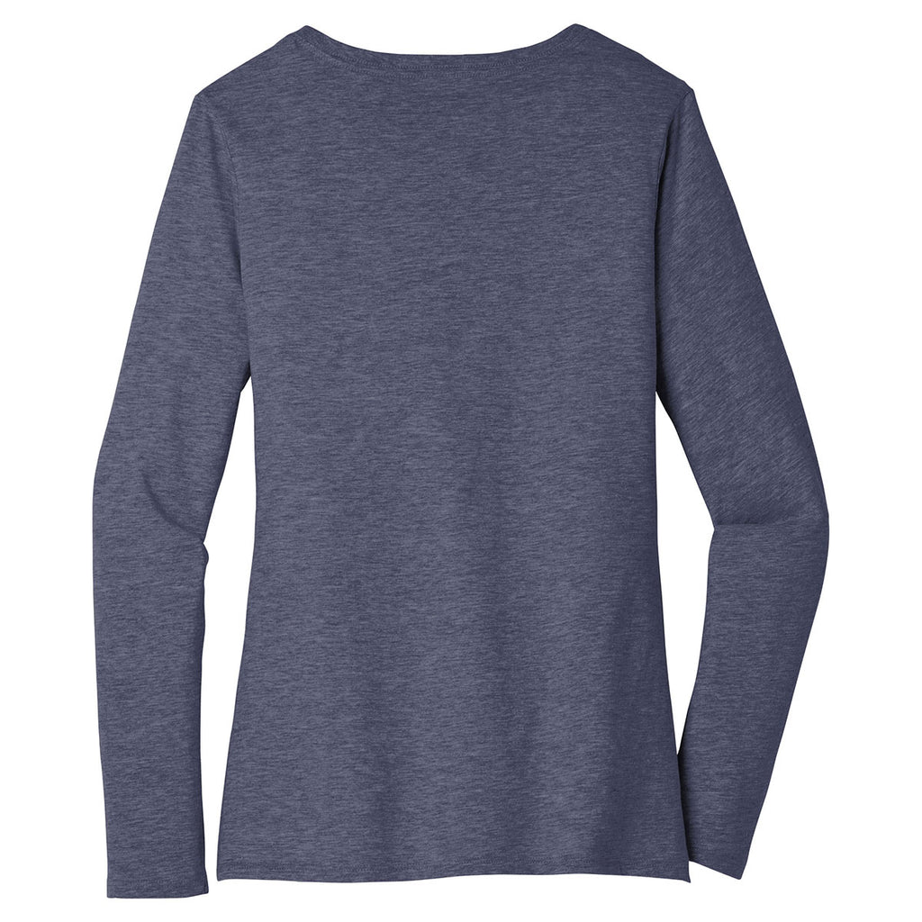 District Women's Heathered Navy Very Important Tee Long Sleeve V-Neck